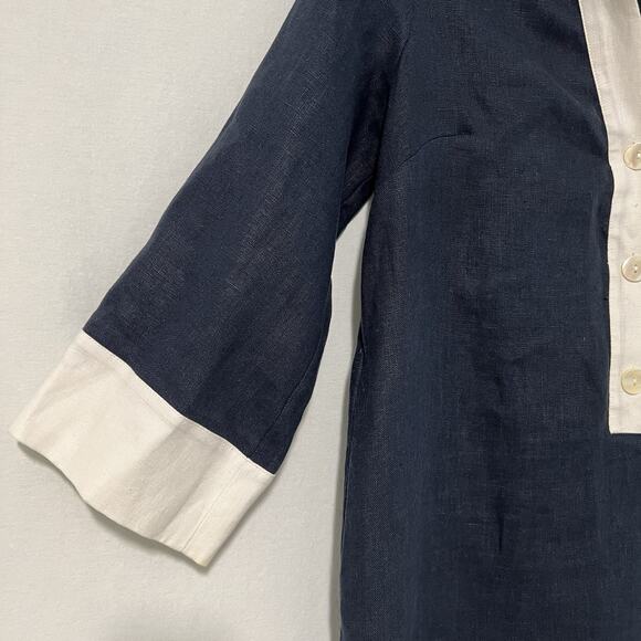 TUCKERNUCK Navy Collier Dress Small 100% Linen Quiet Luxury Classic Old Money - Picture 4 of 13